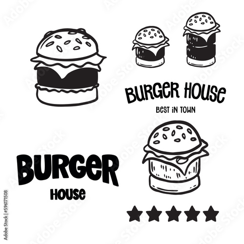 Set of logo  labels and stamp for hamburger  burger. Simple and minimal design.