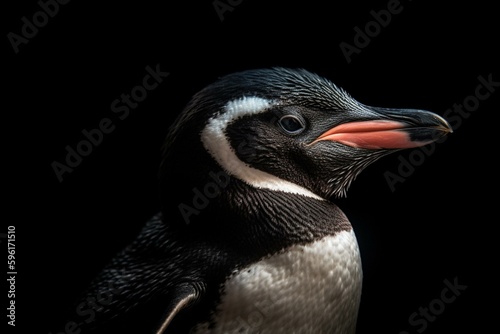 Black background penguin. Generative AI