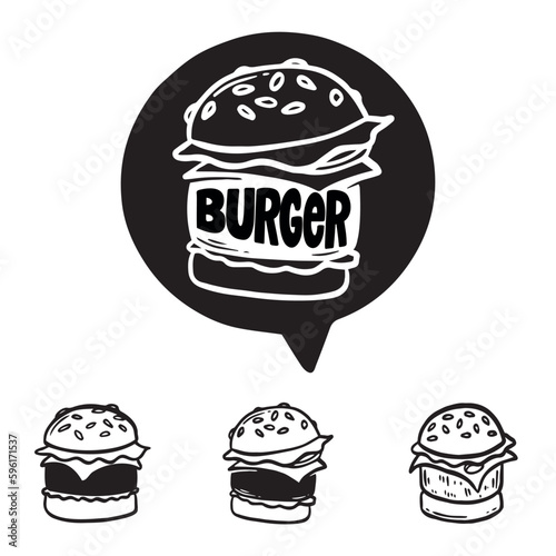 Set of logo, labels and stamp for hamburger, burger. Simple and minimal design.