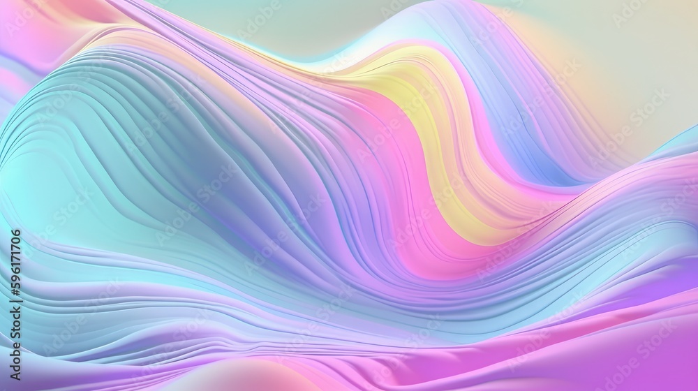 Pastel colored holographic abstract background. Flow, wavy and Curve style.