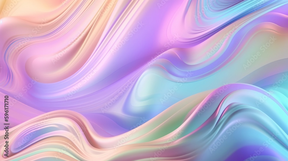 Pastel colored holographic abstract background. Flow, wavy and Curve style.