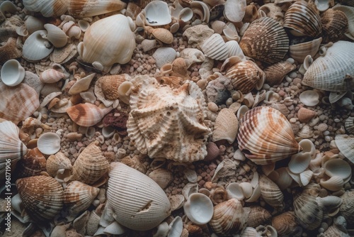 A pattern of seashells, perfect for design or banner background. Generative AI