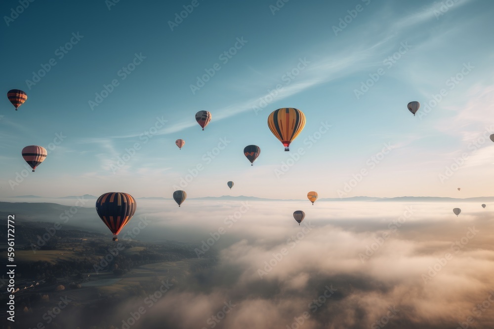 Fototapeta premium Hot Air Balloons Flying High in the Sky. Generative AI.
