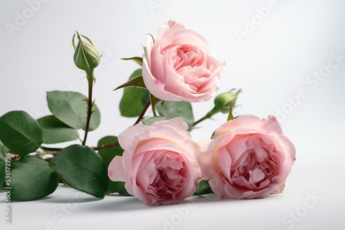 White background with pink roses. Generative AI © Eudora