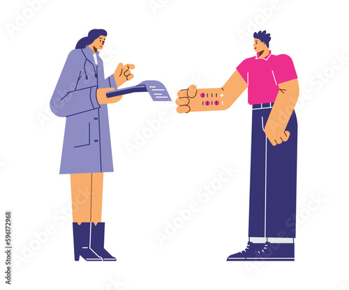 Doctor doing allergy skin test, flat vector illustration isolated on white background.