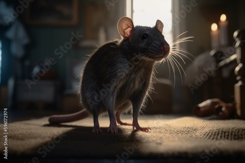 A rat stands on hind legs with black rat in room. Generative AI