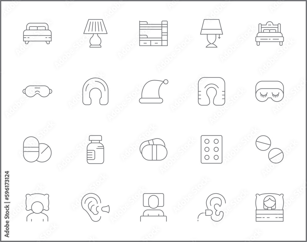 Simple Set of sleep Related Vector Line Icons. Vector collection of insomnia, bed, time, zzz, moon, cloud alarm clock, pillows and design elements symbols or logo element. Simple Set of sleep Related Vector Line Icons. Vector collection of insomnia, bed, time, zzz, moon, cloud alarm clock, pillows and design elements symbols or logo element.