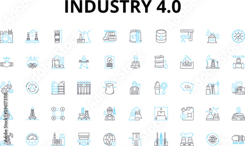 Industry 4.0 linear icons set. Automation, Robotics, Interconnectivity, Big Data, AI, Augmented Reality, Smart Factories vector symbols and line concept signs. Machine Learning,Smart Manufacturing