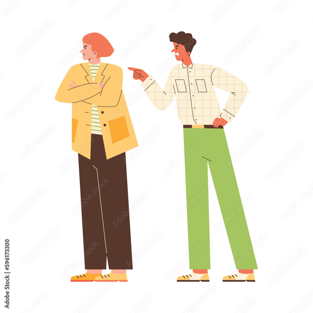 People arguing and fighting, flat vector illustration isolated on white background.