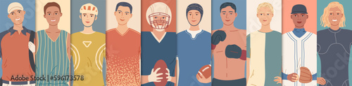 Men sport. Diverse sportsmen Portraits of male athletes.