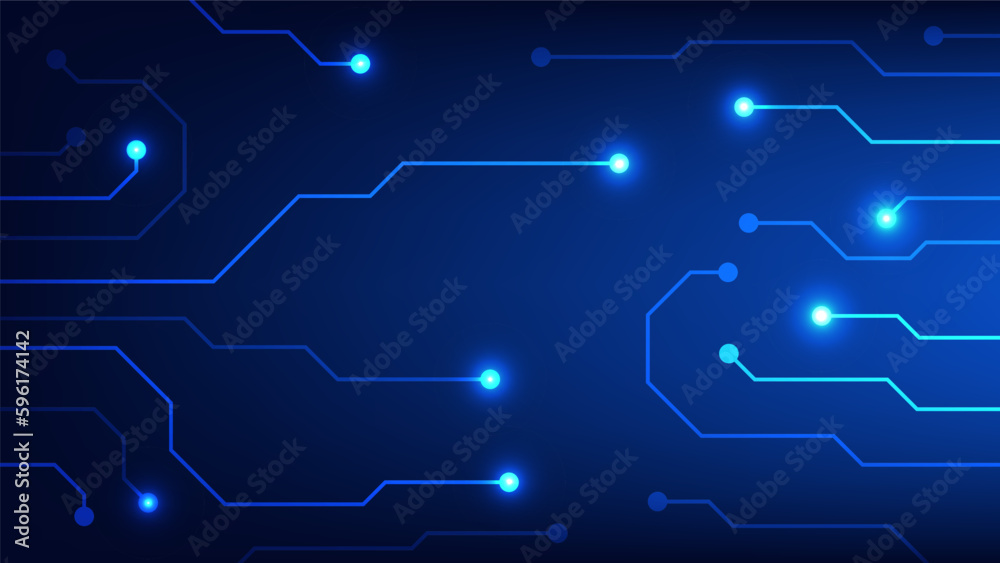 Hi tech digital circuit board. AI pad and electrical lines connected on blue lighting background. futuristic technology design element concept - obrazy, fototapety, plakaty 