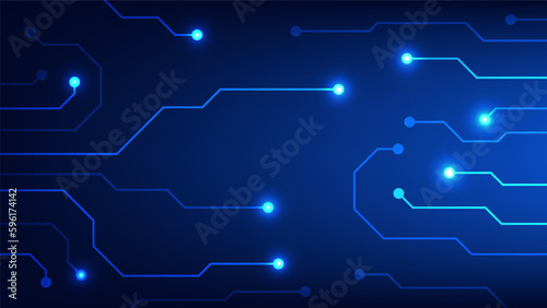Hi tech digital circuit board. AI pad and electrical lines connected on blue lighting background. futuristic technology design element concept