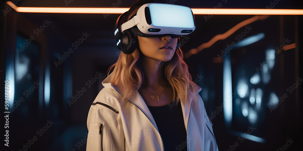 a womans appearance experiencing metaverse world with vr
