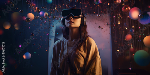 a womans appearance experiencing metaverse world with vr