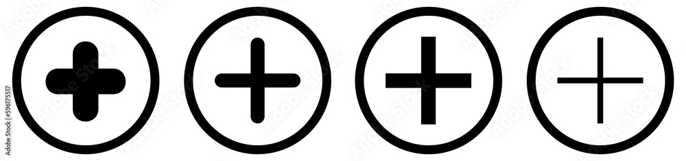 Plus sign icons set in transparent background. Add more sign.Line illustration of plus add button . Plus sign icons set in transparent background. Add more sign.Line illustration of plus add button .