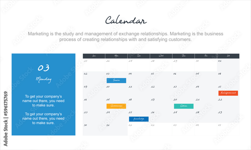 Calendar infographic, table chart, presentation chart. Business period ...