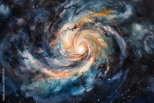 A watercolor painting of swirling galaxies in the background. Generative AI