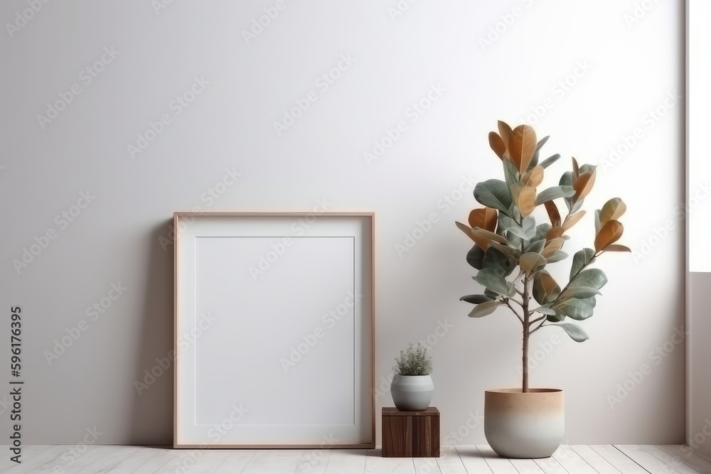 Mock up poster frame in modern interior background, 3D rendering, generative Ai Mock up poster frame in modern interior background, 3D rendering, generative Ai