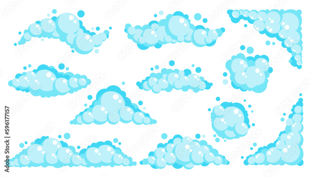 Soap foam bubbles. Cartoon bath suds of shampoo. Vector illustration isolated on white background