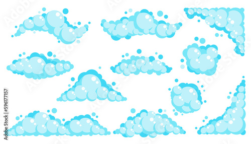 Soap foam bubbles. Cartoon bath suds of shampoo. Vector illustration isolated on white background