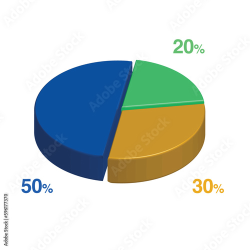 20 50 30 percent 3d Isometric 3 part pie chart diagram for business presentation. Vector infographics illustration eps.