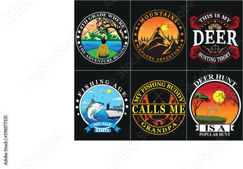 mountain , hunting , fishing batch logo design bundle