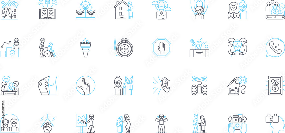 Senior living linear icons set. Retirement, Elderly, Health, Comfort, Community, Independence, Care line vector and concept signs. Luxury,Safety,Active outline illustrations