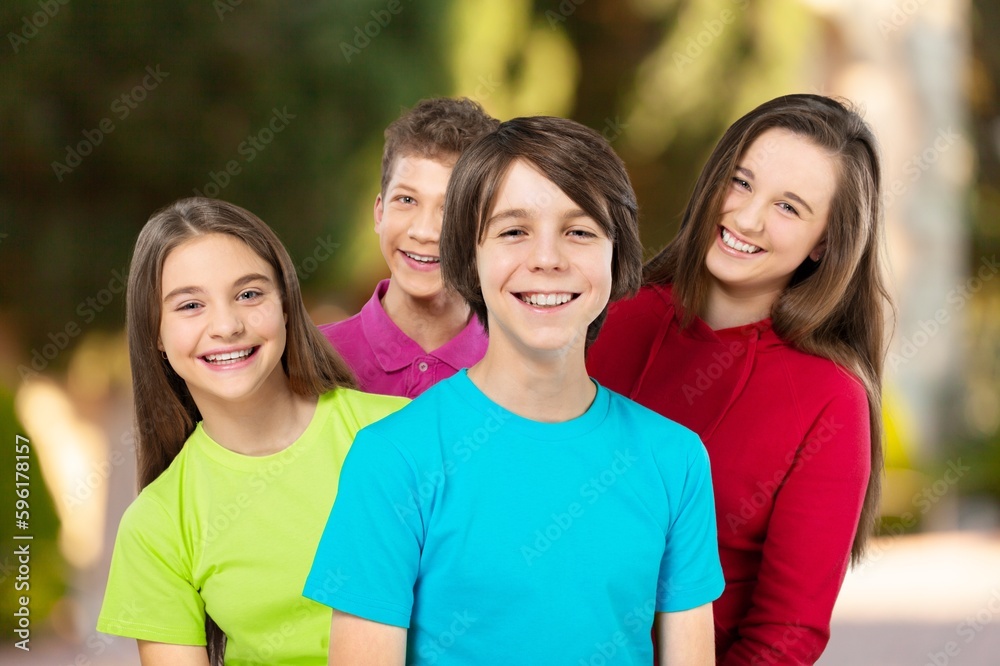Group of happy active children in park Group of happy active children in park