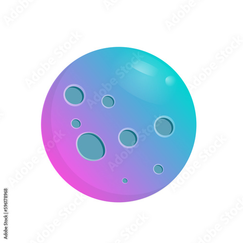 Vector purple and blue gradient planet with craters isolated on a white background.
