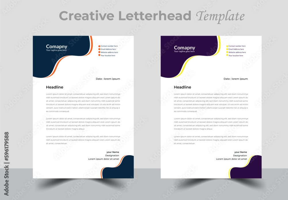 Professional business letterhead design vector template , modern and clean business letterhead template	
