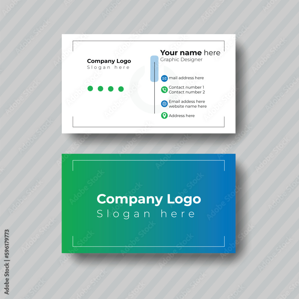 Modern and clean business card design template, white and green and blue gradient background template.