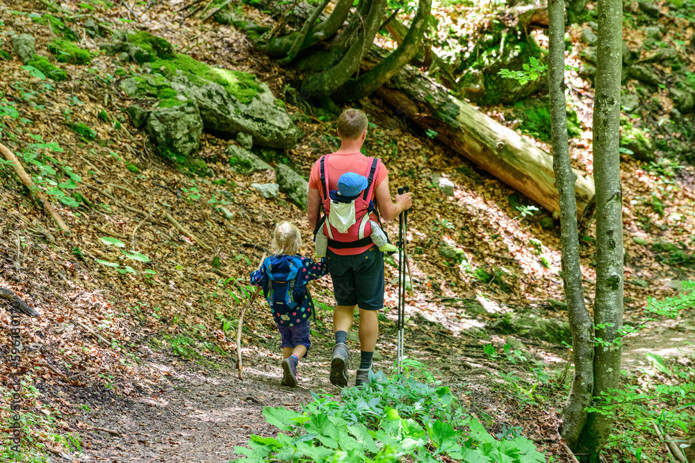 Obraz premium Papa mit Nachwuchs beim Wandern in den Alpen