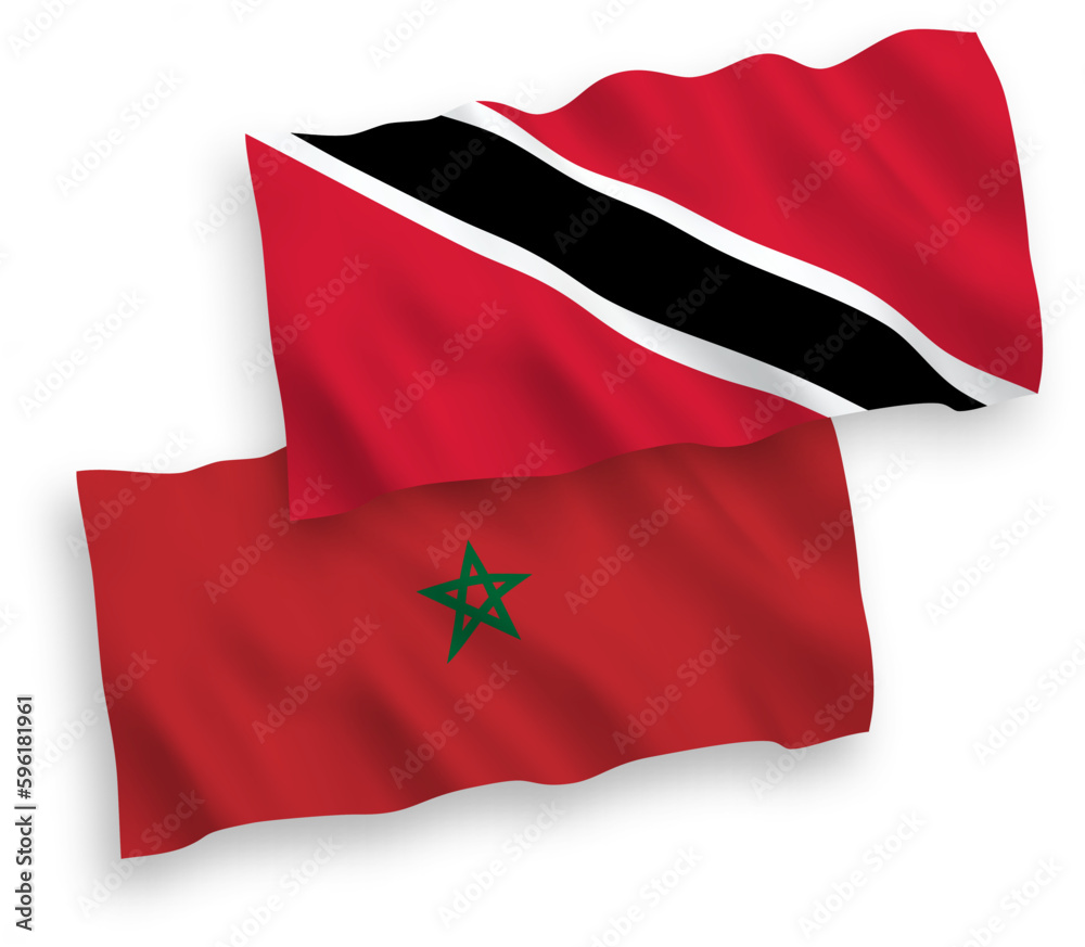 Flags of Republic of Trinidad and Tobago and Morocco on a white background Flags of Republic of Trinidad and Tobago and Morocco on a white background