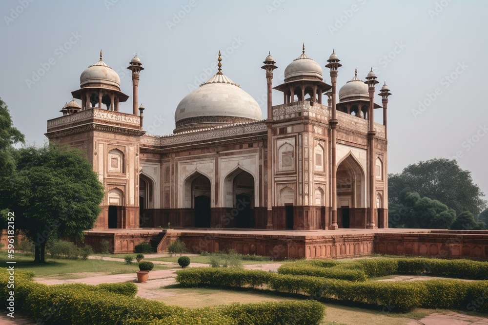 Famous Indian mausoleum in Agra. Generative AI