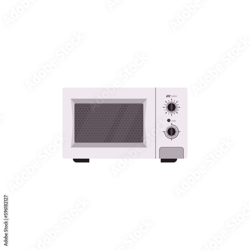 Microwave oven with closed door front view, flat vector illustration isolated.