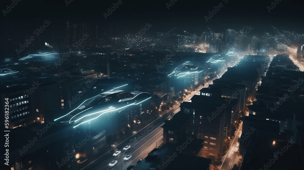 A futuristic city with flying cars, Generative AI 