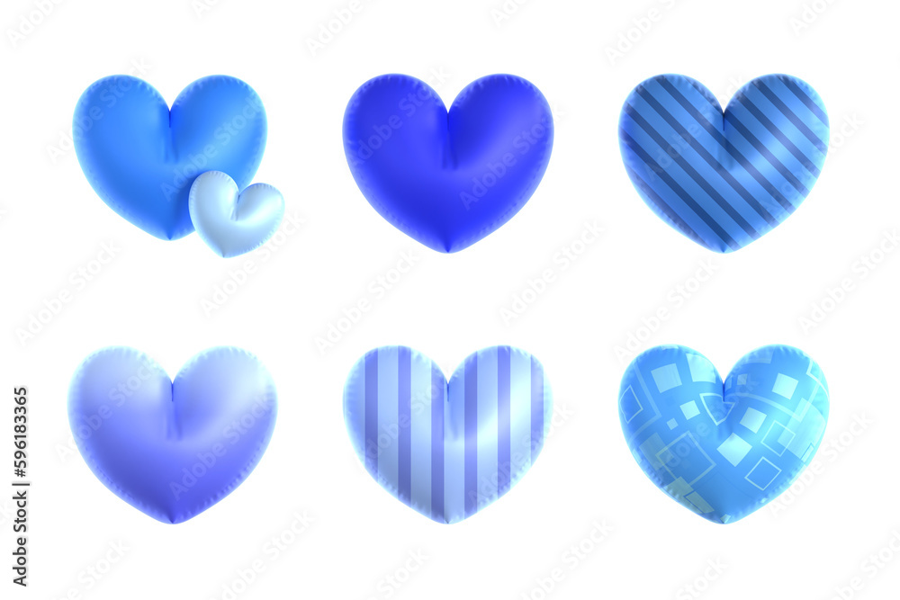 Cute blue 3D heart object set in balloon style