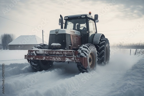 Winter snow cleared by tractor. Generative AI