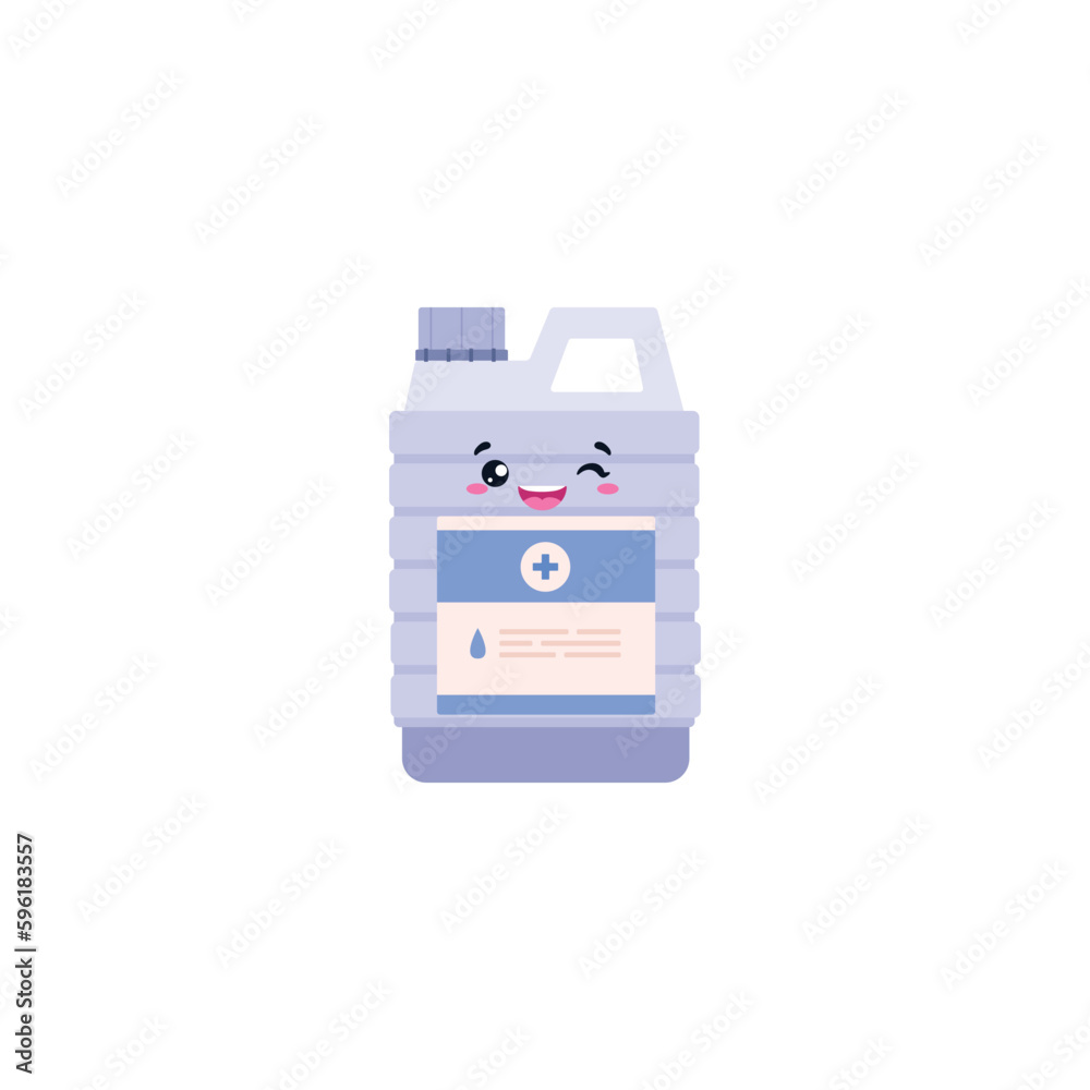 Canister can of antiseptic or liquid soap with kawaii face, vector isolated. Canister can of antiseptic or liquid soap with kawaii face, vector isolated.