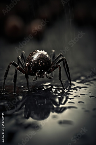 dark spider near water Generative AI