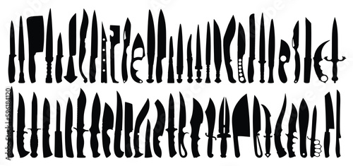 The big set of silhouettes kitchen and hunting knives. 
