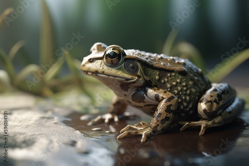 An incredibly detailed, unreal engine 5 render of a playful frog on white background with macro and depth of field. Generative AI © Amaryllis