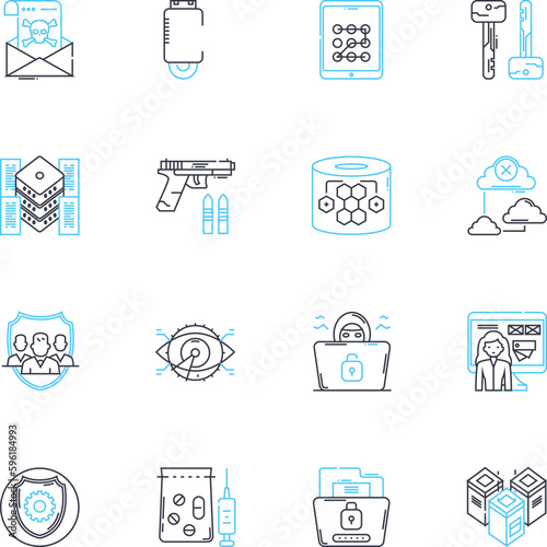 Shielding linear icons set. Protection, Barrier, Defense, Shield, Screen, Guard, Shelter line vector and concept signs. Cover,Armour,Barrier film outline illustrations