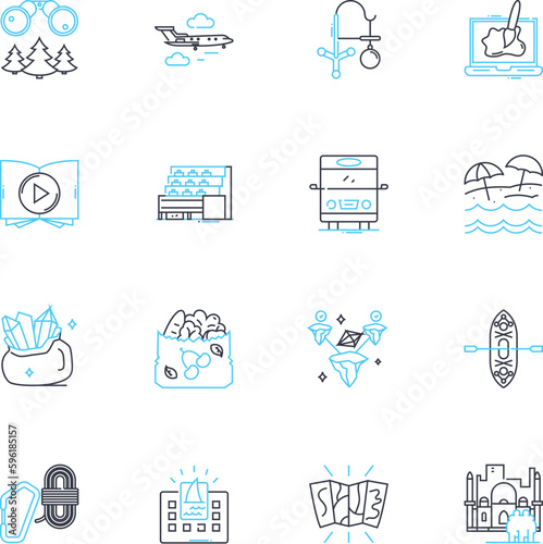 Leisure moment linear icons set. Relaxation, Entertainment, Recreation, Joy, Serenity, Pleasure, Escape line vector and concept signs. Fun,Indulgence,Amusement outline illustrations
