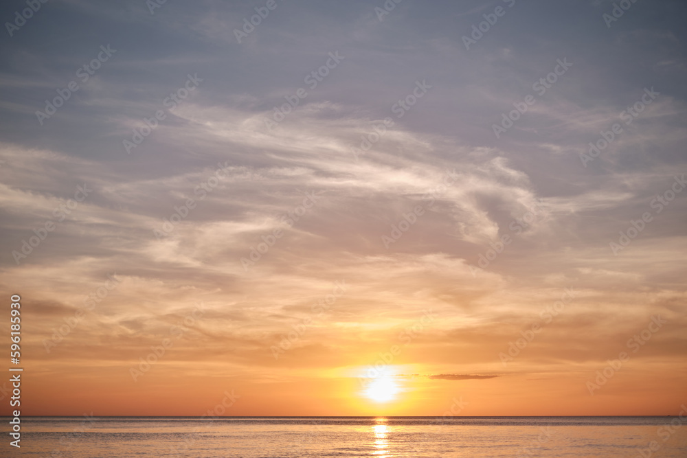 Orange sky at sunset at sea