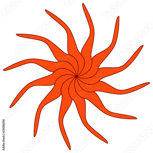 Circular shape with petals like sun or flower isolated on white. Clipart.
