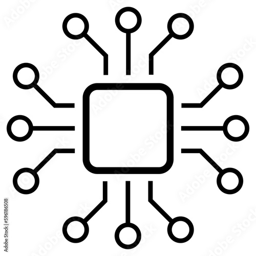 Silhouette of simple schematic chip or component for microcircuits isolated on white background. Technical clipart. Vector.