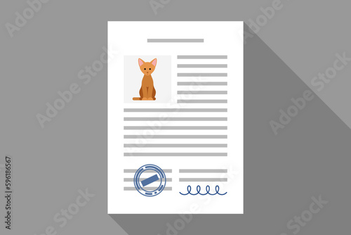 Document with cat photo, concept of pet adoption or sale agreement