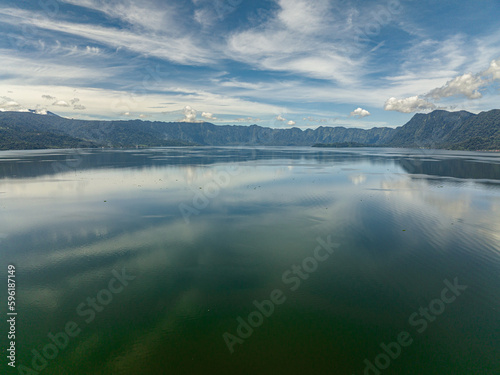 Aerial view of Lake in the mountains of Sumatra among the mountains. Indonesia.