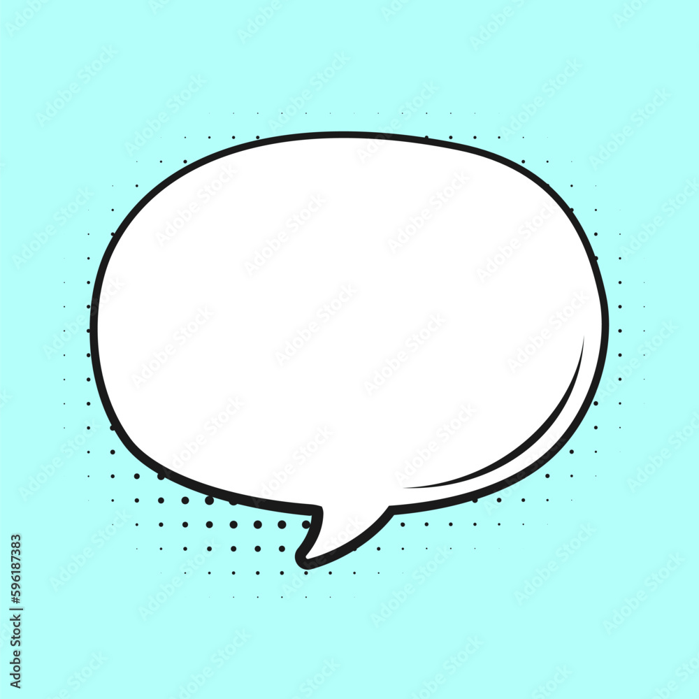 Retro empty comic speech bubble with black halftone shadows. Vector illustration text frame border, vintage design, pop art style